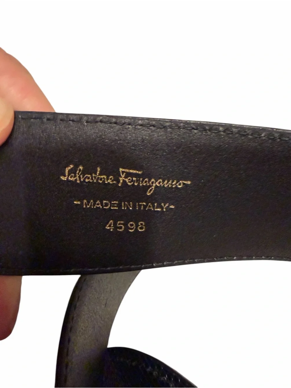 Salvatore Ferragamo Black Textured Leather Belt with Gold Buckle 71cm